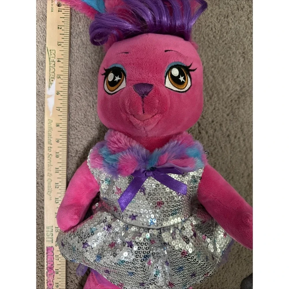 Build-A-Bear Honey Girls Risa Pink Bunny Plush 2018 Silver Sequin Star Dress 20